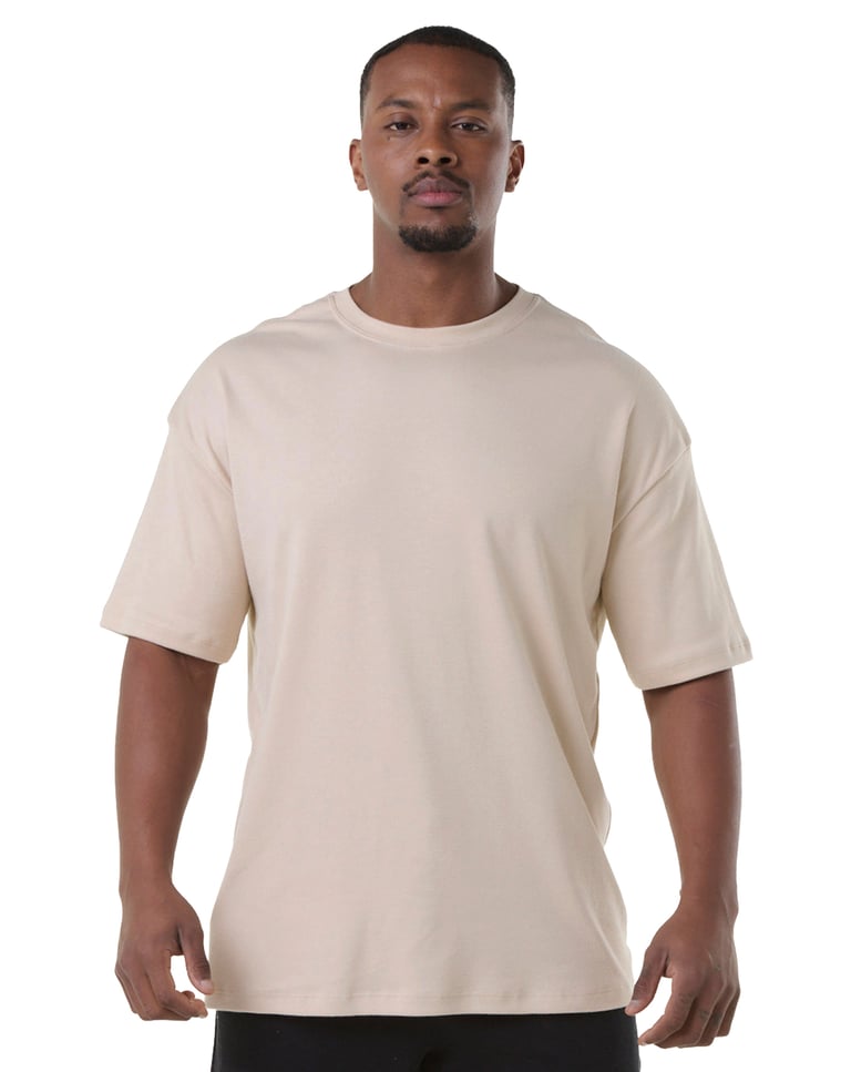 Kit 3 Camisetas Oversized Masculinas - Branco + Preto + Areia